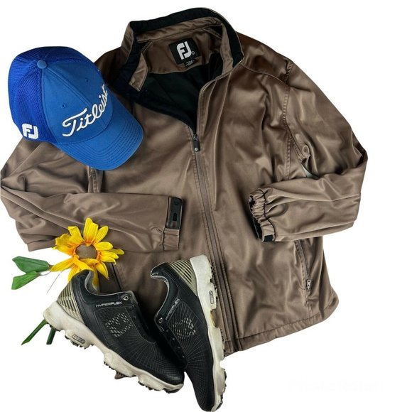 VTG Footjoy FJ Mens Brown Full Zip Track Jacket size Large Adjustable - Picture 1 of 10